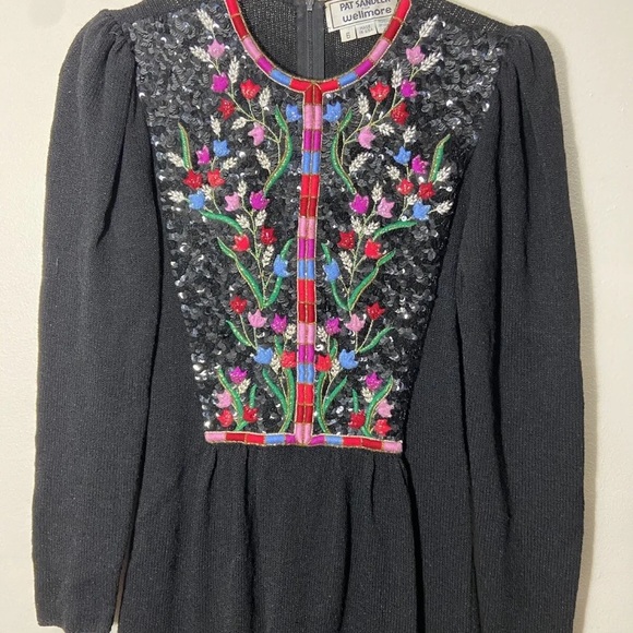 Vintage Pat Sandler for Wellmore beaded sequin long sleeve Sweater Dress - Picture 6 of 11